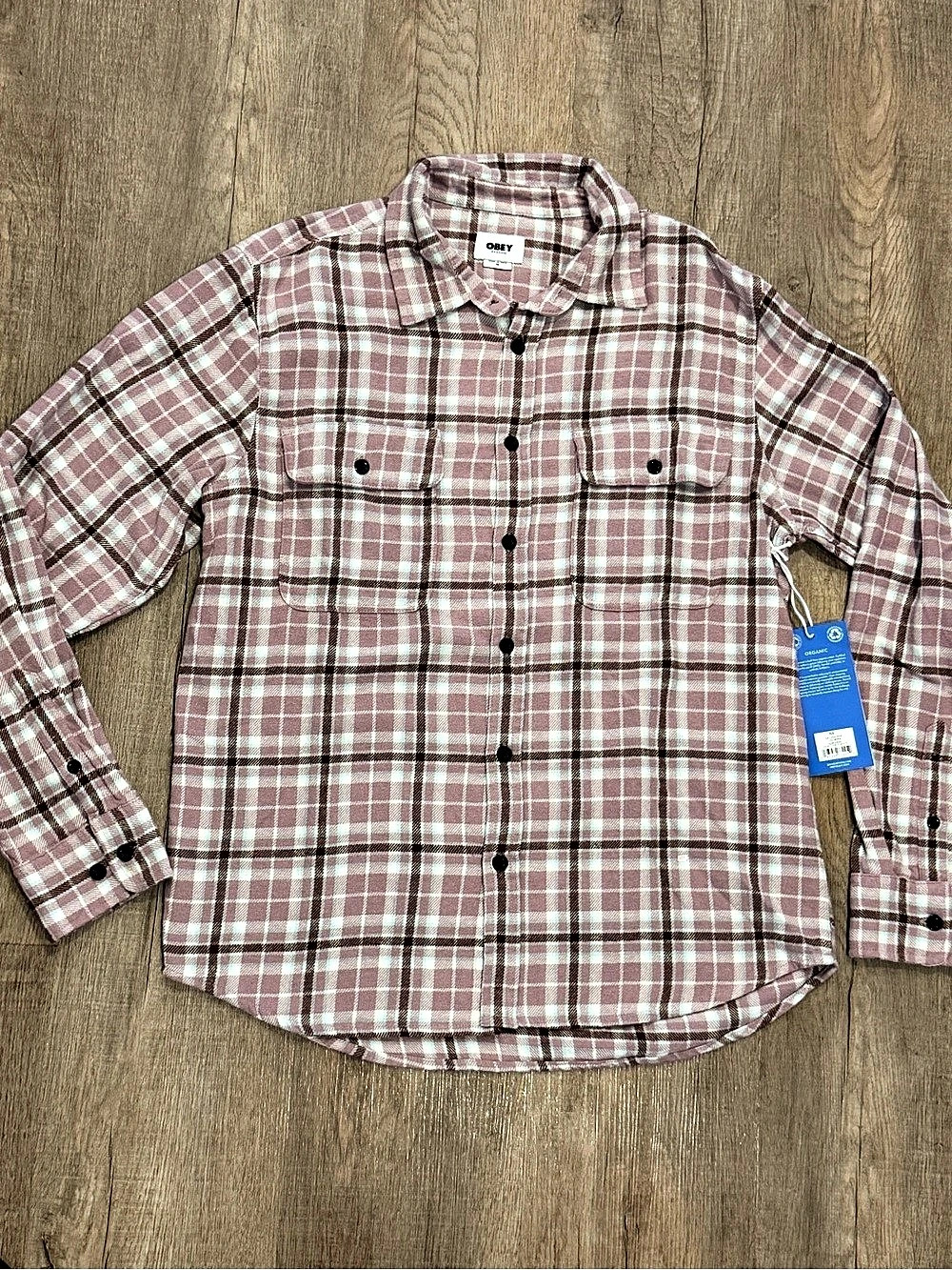 OBEY Cole Woven Plaid Button Down Shirt in Lilac Multi & White Size Medium NWT